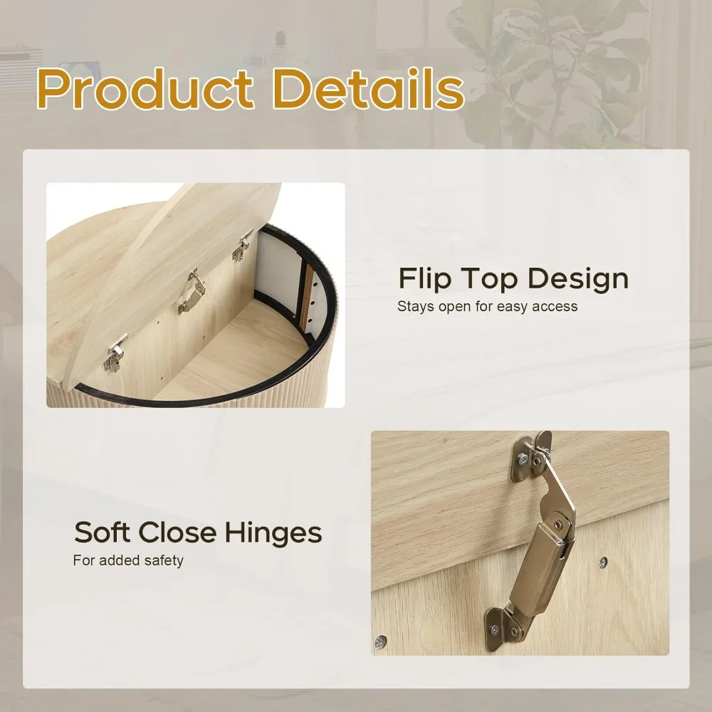 Round Coffee Table with Storage, 31.5 Lift top Coffee Table，Fluted Modern Wooden Center Table for Living Room, Small Spac