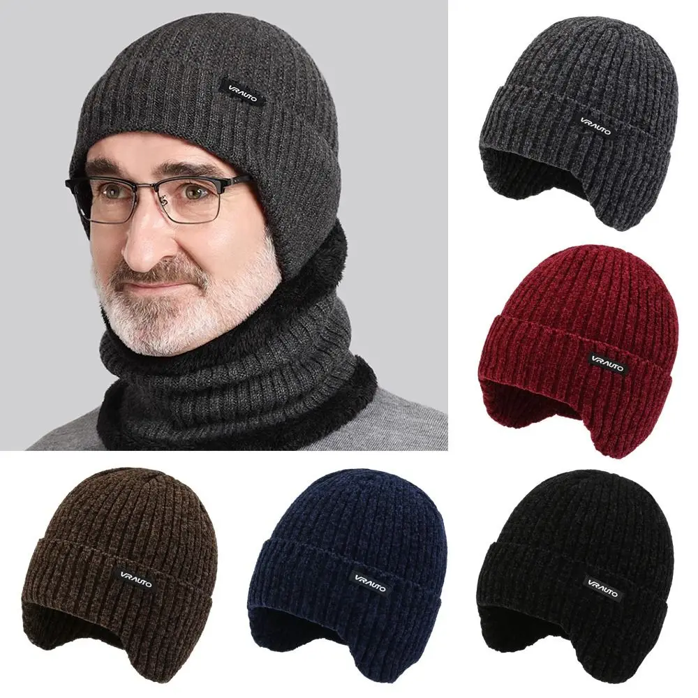 Winter Soft Knitted Hat Fleece-Lined Windproof Ear Protection Cap Thick Warm Beanies Hat Men