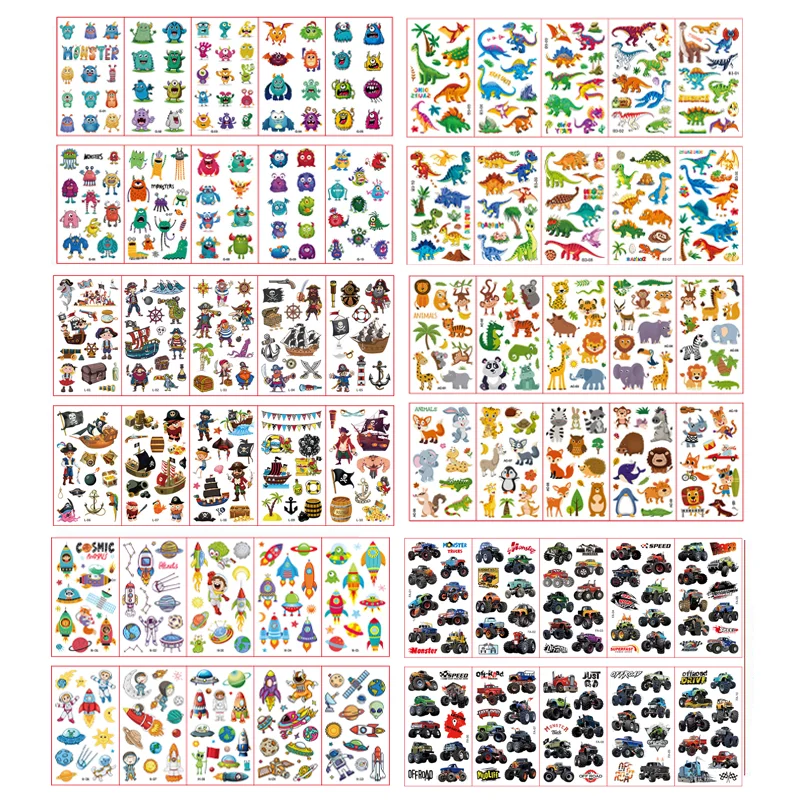 60 Pcs Tattoo Stickers for kids Waterpro of Cute Cartoon Unicorn Animals Dinosaur Tattoo Stickers