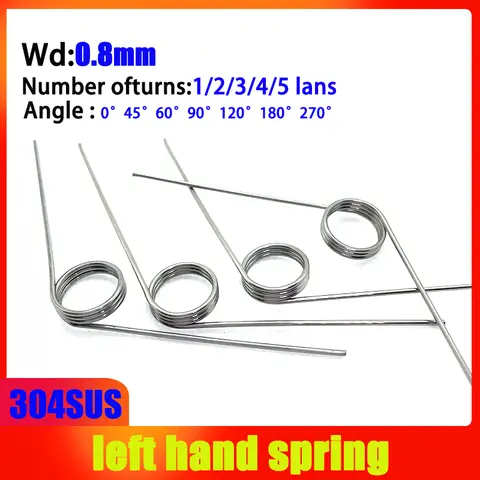 5PCS 와이어 직경 0.8mm 304SUS 왼쪽 회전 스프링 왼쪽 토션 스프링 반환 및 재설정 V 자형 스프링 laps1/2/3/4/5lap