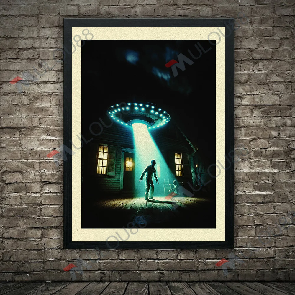 Alien Spacecraft Invasion,Fantasy Wall Art Canvas Painting,Mysterious Contact With UFO,Gothic Art Poster And Print Home Decor
