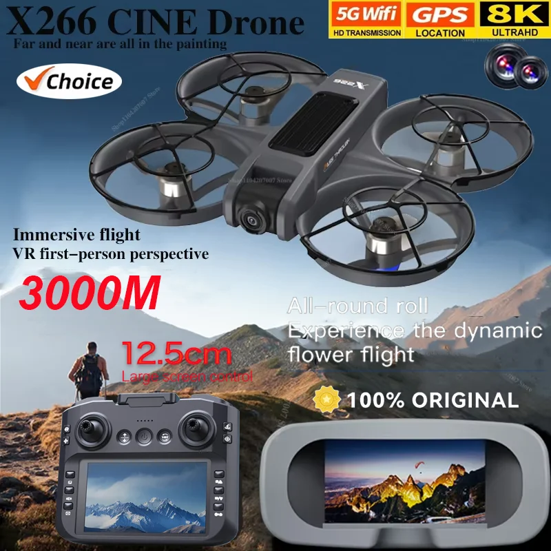 

New Drone X266 GPS 8K Professional HD 360° Dual Cameras 5G WIFI Brushless Motors Obstacle Avoidance FPV Foldable Quadcopter Toy