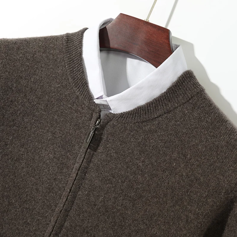Autumn And Winter New Men's 100% Pure Wool Baseball Collar Cardigan Sweater Coat LeisureContrast Sweater