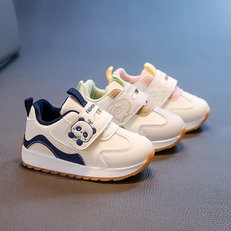 Autumn Cartoon Panda Running Shoes Kids Small-Size PU Leather Walking Sneakers Boys Girls Children Non-Slip School Casual Shoes