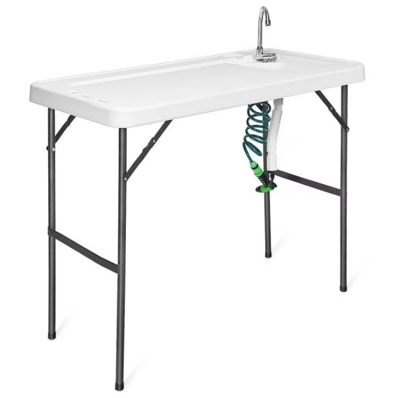 Portable folding cleaning sink faucet with sprayer for outdoor convenience