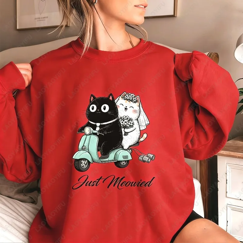 

Толстовка для молодоженов, миссис Мистер, повседневная толстовка для пары, милый свадебный стиль с котом, элегантная, современная, с рисунком, толстовка для новорожденных, просто женатый