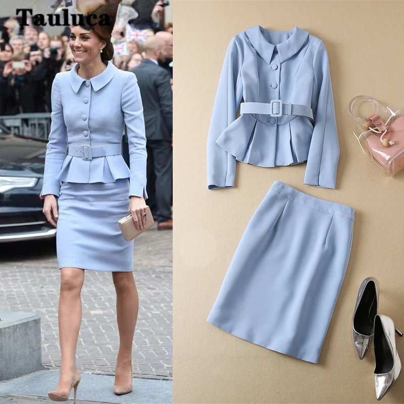 Kate Middleton Outfits Elegant Blazer Top Pencil Skirt Suits For Women Office Lady Wear Formal Casual Clothes Two Piece Sets