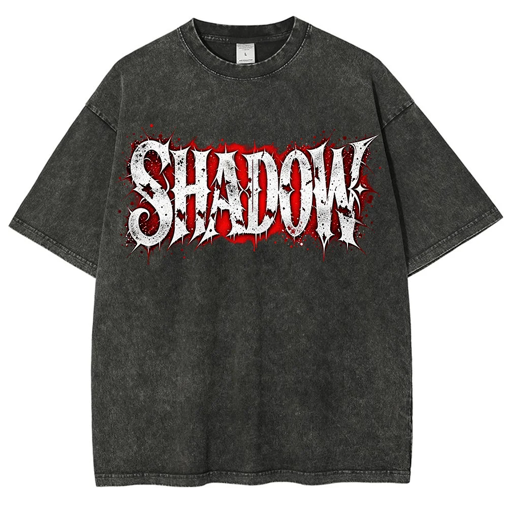 Men's Vintage Washed Shadow Graphic T-Shirt Gothic Streetwear Oversized Crew Neck Short Sleeve Casual Cotton Tee
