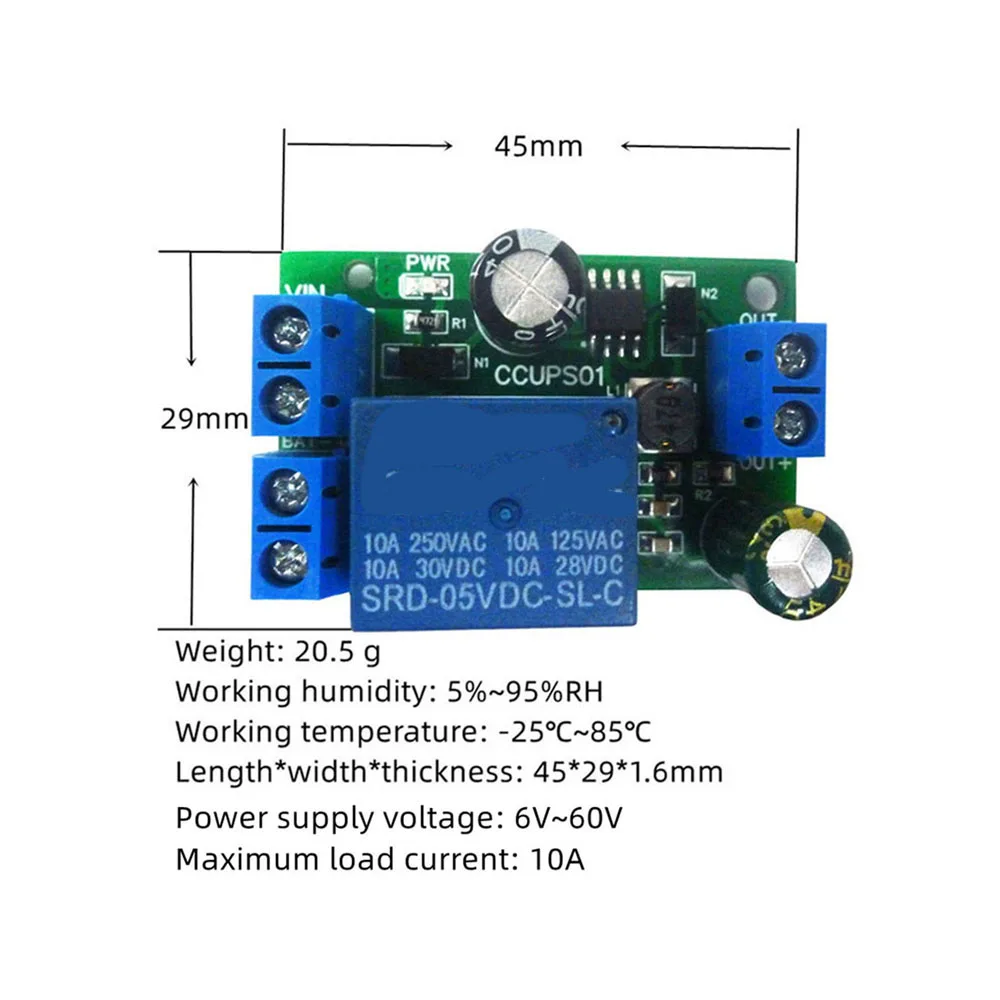 DC 6V-60V UPS Power-OFF Protection Module Automatic Switching Module Emergency Cut-off Board for Lead-acid lithium iron Battery