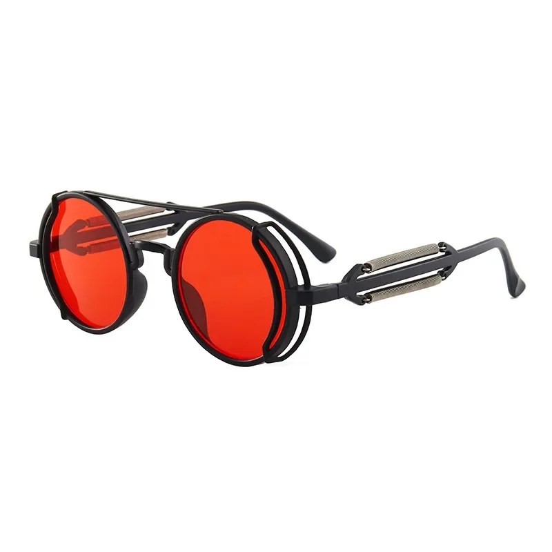 Gafas de sol redondas Retro Steampunk para hombres y mujeres, montura de plástico, lentes negros, gafas de sol Unisex para conducción al aire libre, gafas de sol deportivas para correr