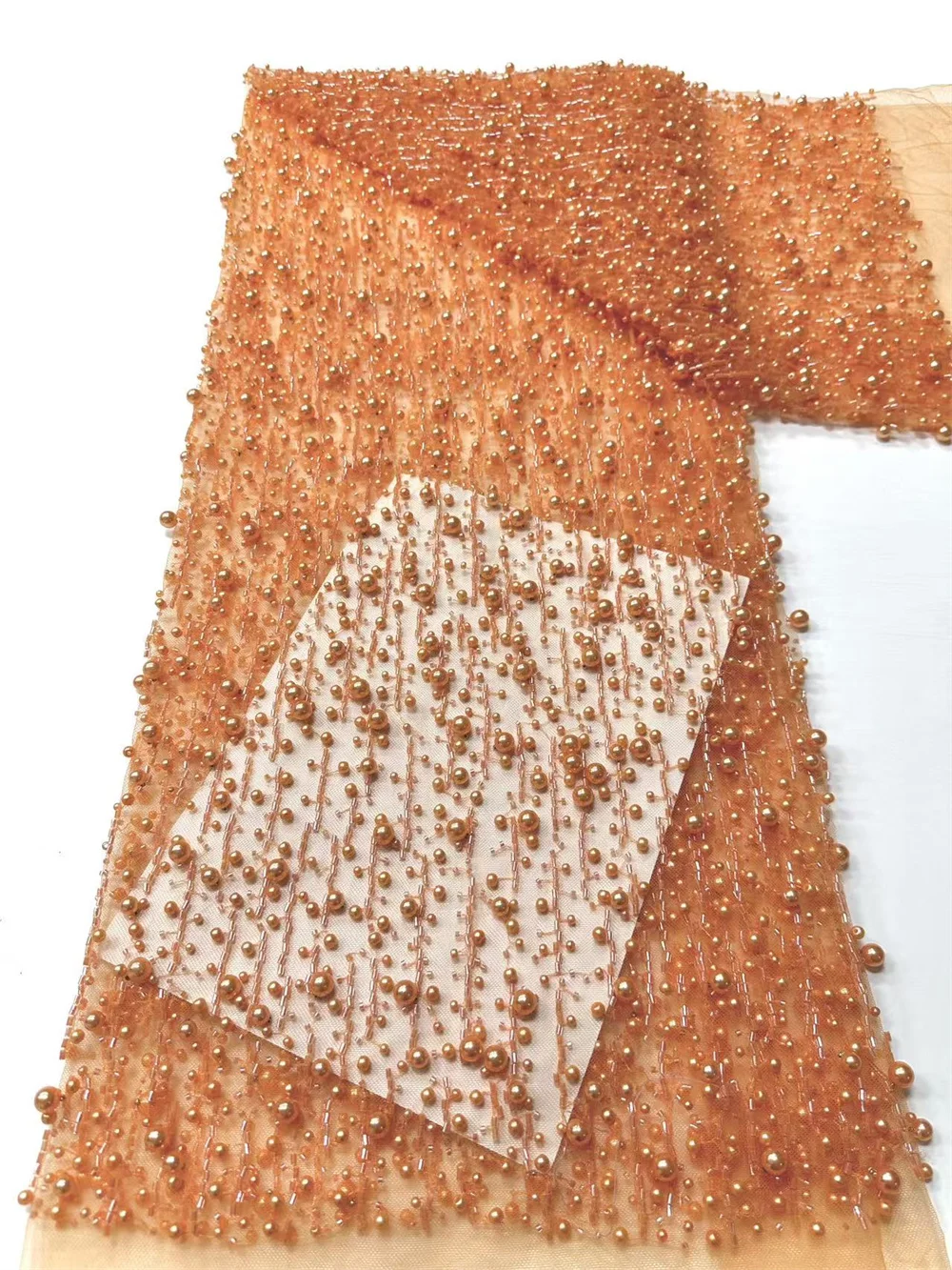 Nigerian Heavy Handmade Beaded Tulle Lace Fabric 2025 African Luxury Sequins And Pearls Net Lace Fabric For Wedding Dress H48-1