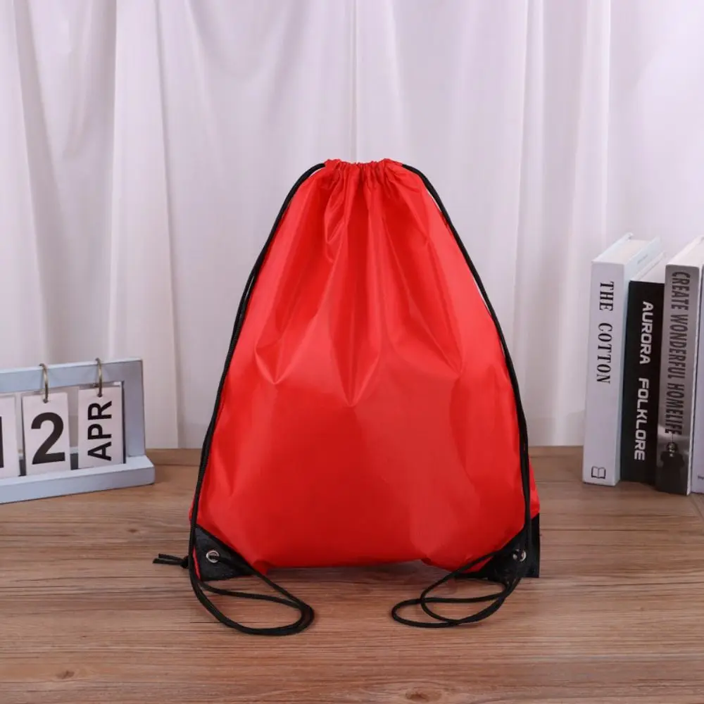 Nylon Drawstring Backpack Solid Color Shoulder Bag Shopping Bag Folding Storage Bag Basketball Storage Bag Gym Sports Backpack