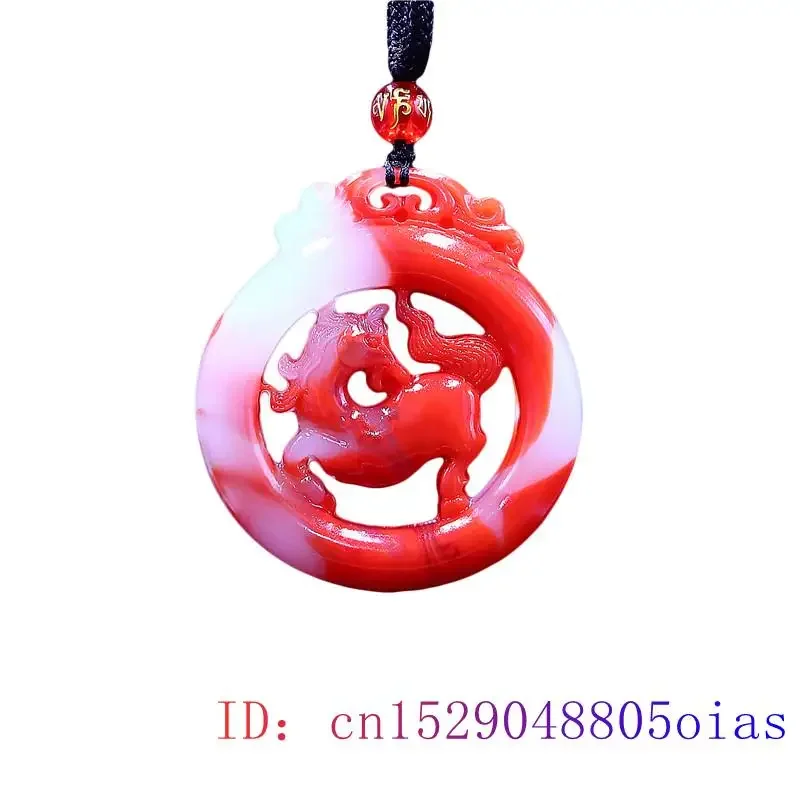 

Jade Horse Pendant Jadeite Double sided Charm Fashion Natural Carved Gifts Jewelry Gemstone Red White Amulet Chinese Necklace