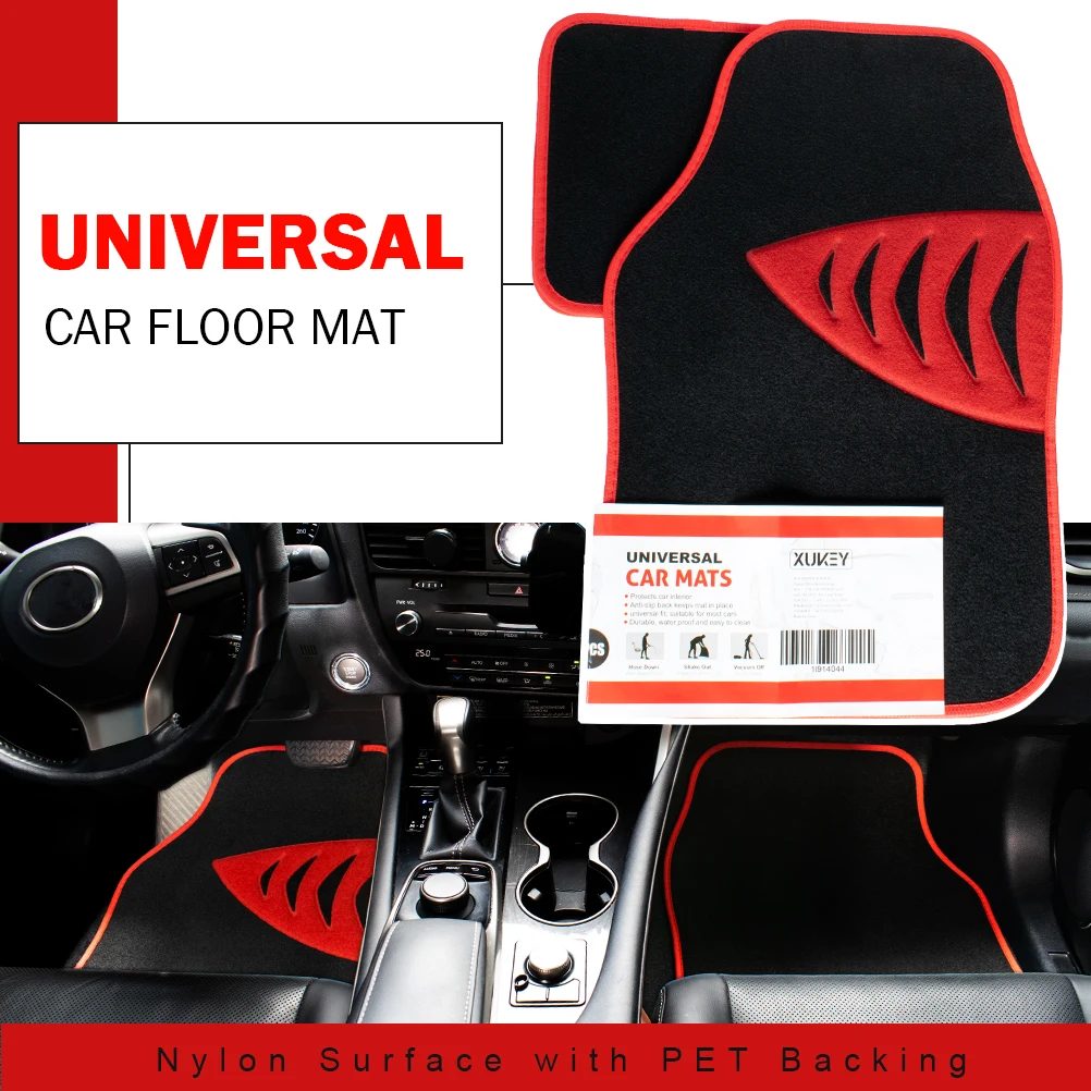 

4 Piece Universal Floor Mat Car Carpet Mats Nylon Front Rear Heavy Duty All Weather Protection Shark Gill Pattern PET Backing