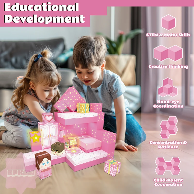 100PCS Light Magnetic Building Blocks Princess Castle World Creative Building Blocks Preschool Sensory Toys Birthday Gift