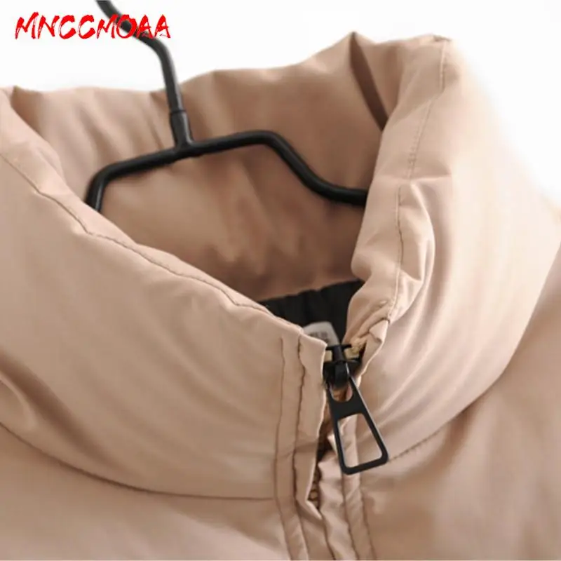 MNCCMOAA 2023 Winter Women\'s Fashion Loose Stand Collar Zipper Parkas Coat Female Casual Long Sleeve Thick Warm Outwears Tops