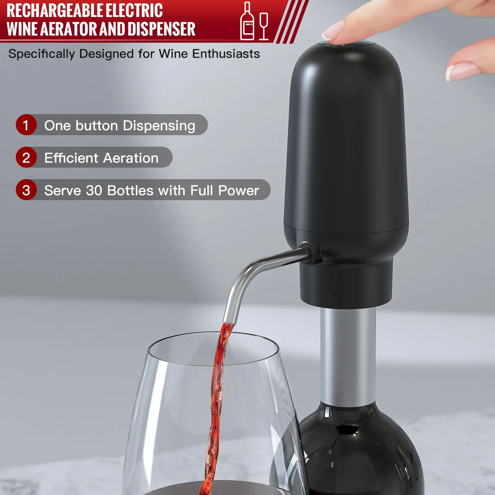 

Rechargeable Electric Wine Aerator Dispenser Intelligent Electric Wine Dispenser Save Time Automatic Wine Decanter Bar Supplies