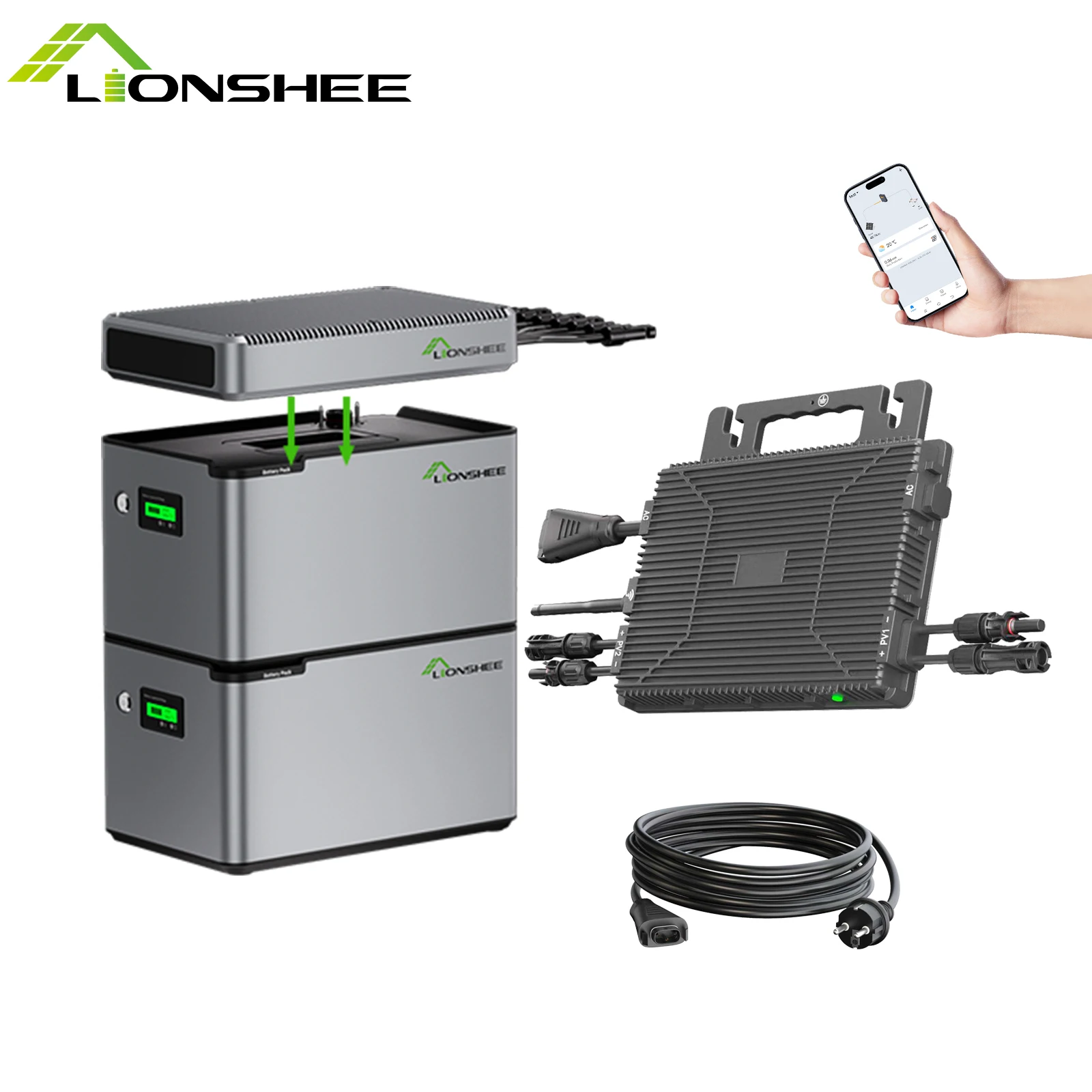 Sistema di Accumulo Solare per Balcone Lionshee 2048Wh con Micro Inverter da 800W e App WiFi, HUB Solare 1600W MPPT, Plug & Play