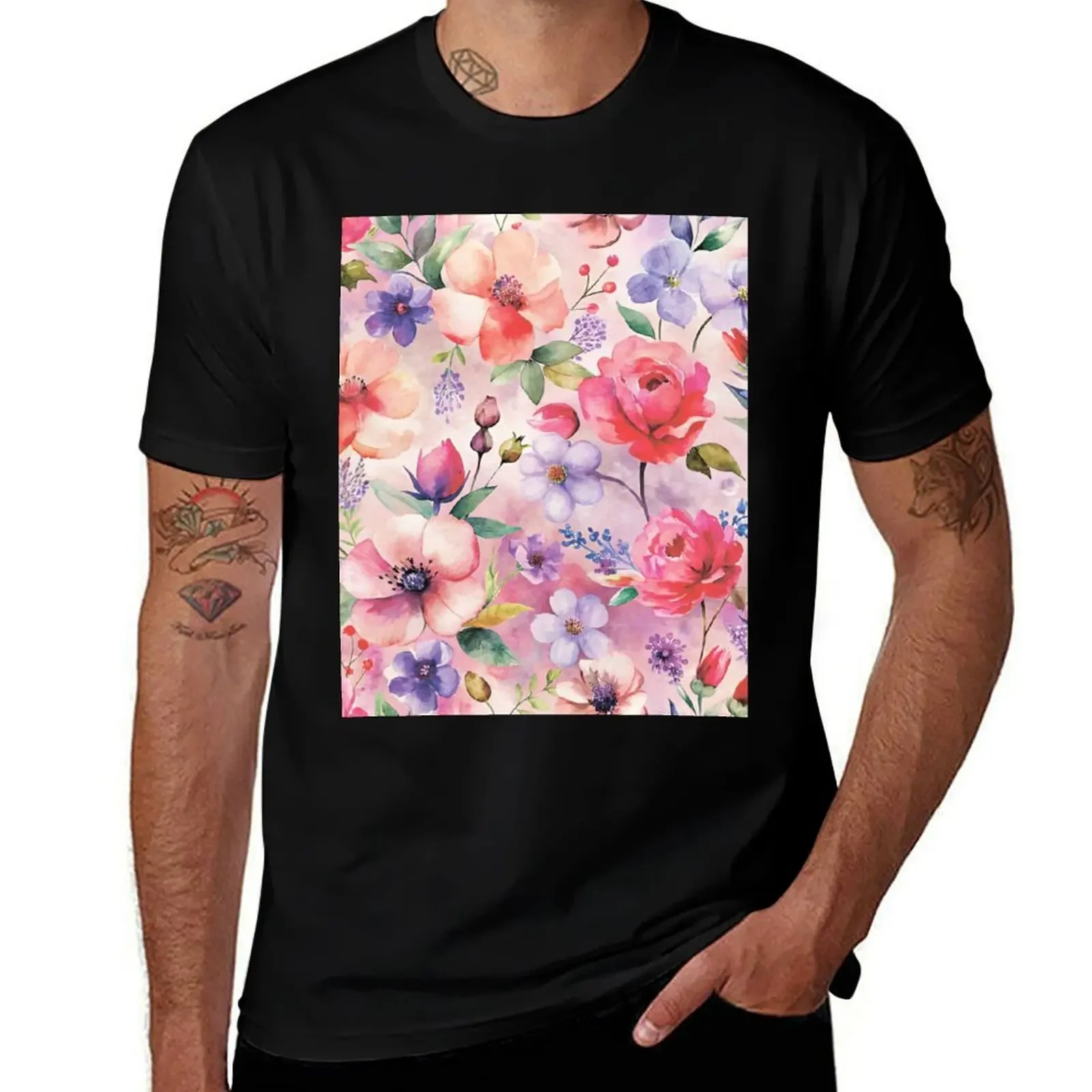 

Floral pattern. Field of flowers. T-Shirt summer 2025 cute tops plain t shirts men