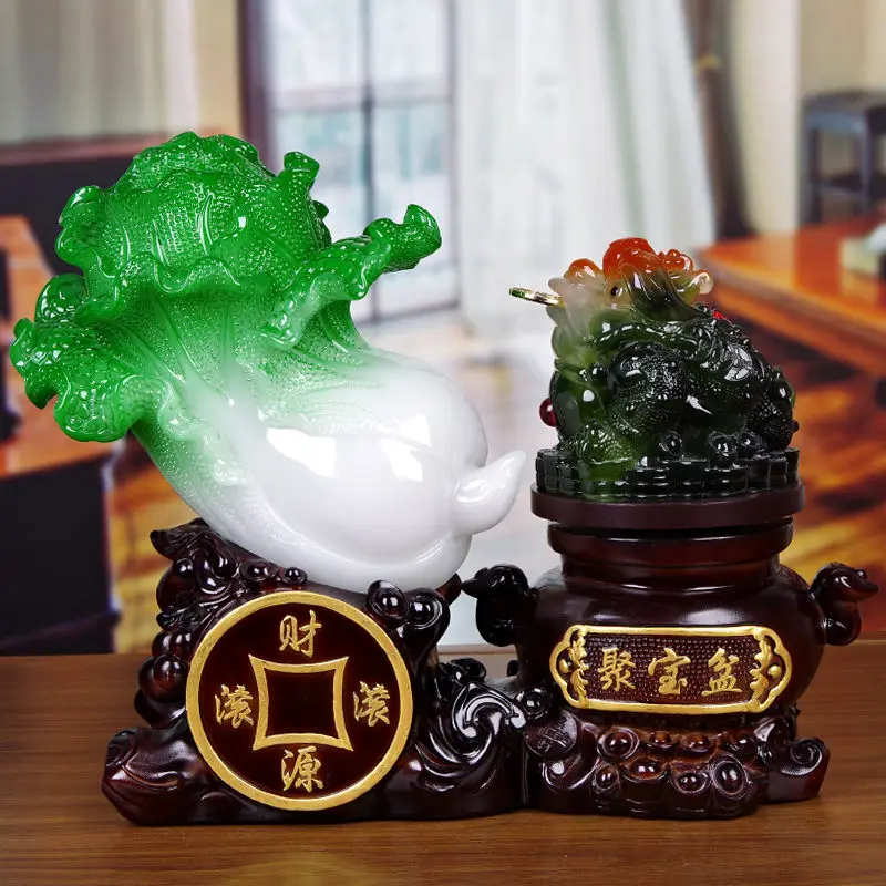 Fortune Jade Cabbage Golden Toad Decoration Large Poly Treasure Craft Gift Opening Exquisite Crafts Ornament Office Decoration