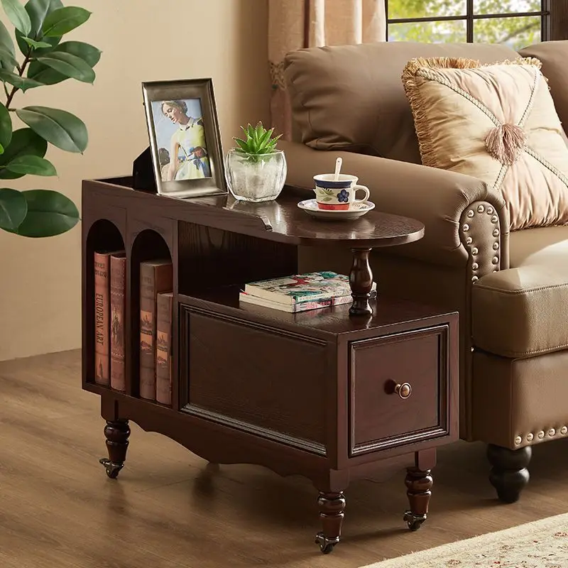 Retro all-solid wood trolley American living room removable coffee table Chinese antique dining car