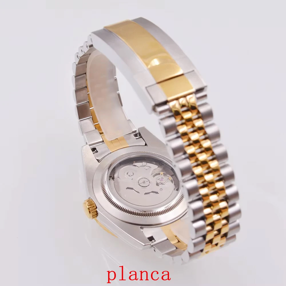 Orologio da uomo 36mm/39mm NH35 automatico quadrante in oro rosa vetro zaffiro 100m impermeabile