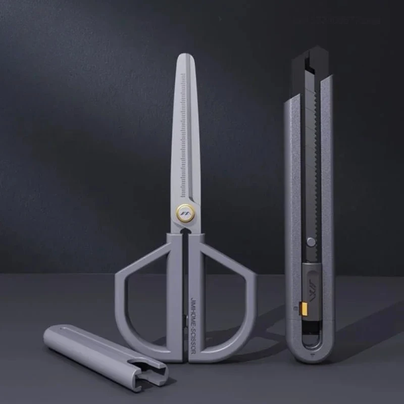 JIMIHOME 2pcs Scissors and Knife Mini Combo Set Adjustable Protective Sheath Precision DIY Safety Household Tailor's Tool