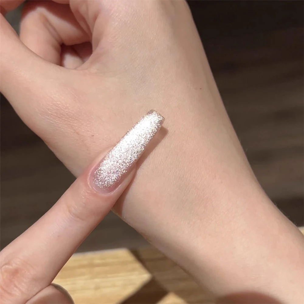 1 szt. Błyszczący, brokatowy, biały lakier żelowy do paznokci z efektem kociego oka, magnetyczny, do zdobienia paznokci, usuwany metodą soak off, żel do manicure, półtrwały klej do paznokci UV LED*