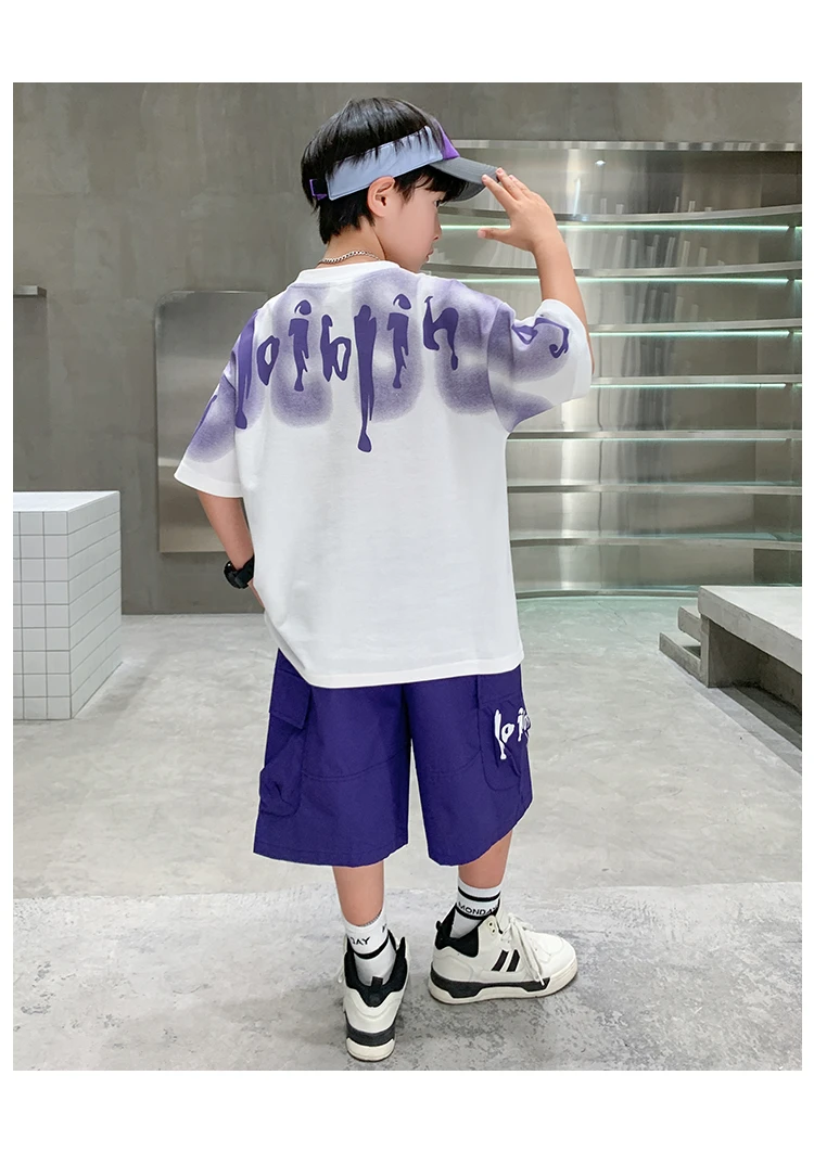 Heißer Verkauf Jungen Sommer Mode Baumwolle 2-teilige Kurzarm-T-Shirts + Shorts Anzüge 5-14 Jahre Kinder Freizeitkleidung Kinderbekleidungssets – Detail 16