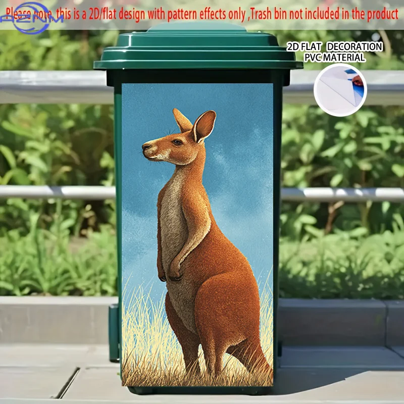 2D Flat Printing 1pc 2D Pattern Printed Kitchen Trash Can Sticker, xcm, Kangaroo in the Grassland Looking into the Distance Th