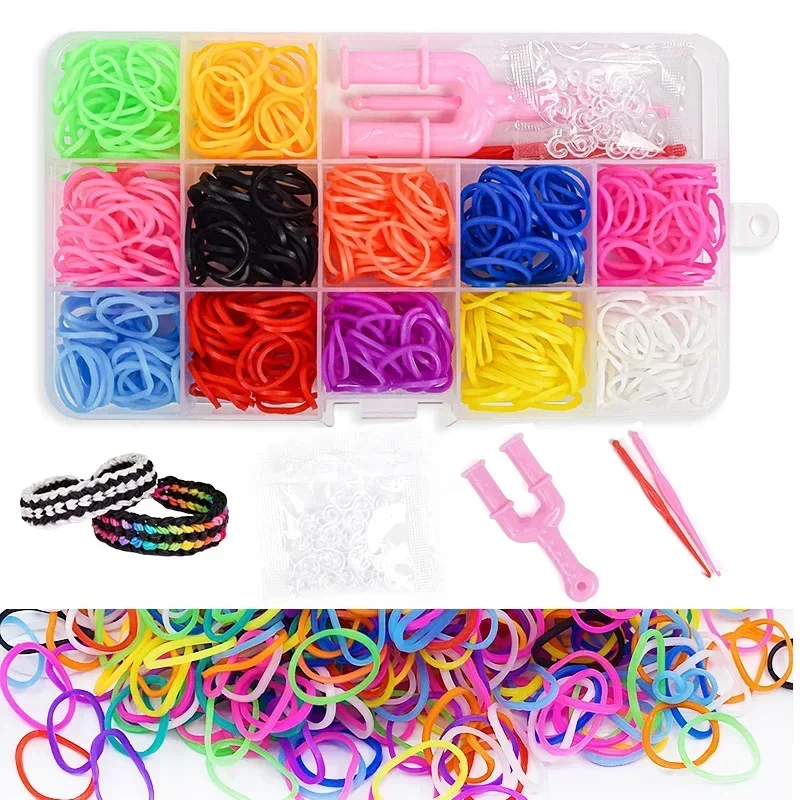 600pcs Rubber Loom Bands Girl Gift for Children Elastic Band for Weaving Lacing Bracelet Toy Gum for Bracelets Diy Material Set