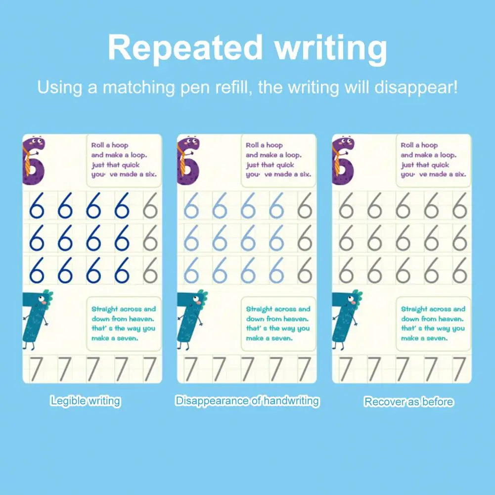 1 Set Magic Copybooks Children's Toy Writing Reusable Free Wiping English Arabic Verison Option Writing Practice Copy Books