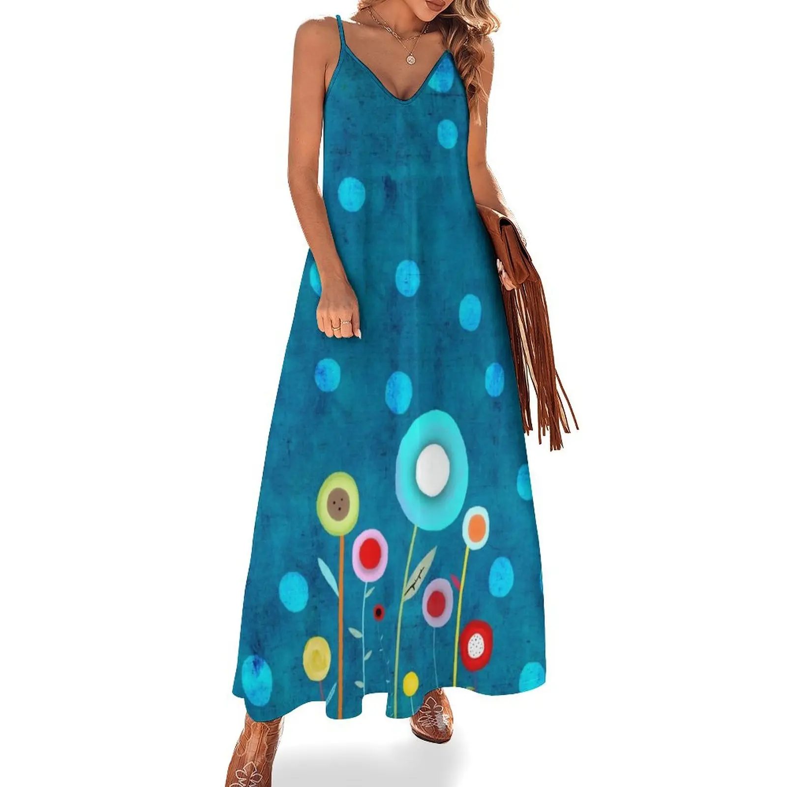 

Turquoise Polka Dots Sleeveless Dress elegant chic wedding evening dresses