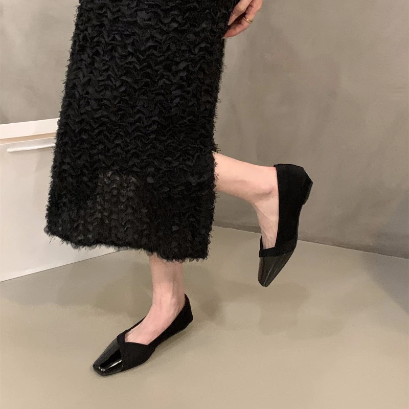 Designer de luxe printemps femmes banlieue chaussures à talons bas épissure concise bout carré sans lacet chaussures dames Eelgant robe de soirée chaussures