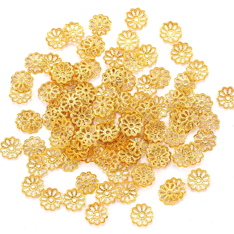 200Pcs 7/9mm Silver Gold Hollow Flower Petal End Spacer Beads Caps For Bracelets Jewelry Making Supplies Accessories Materials