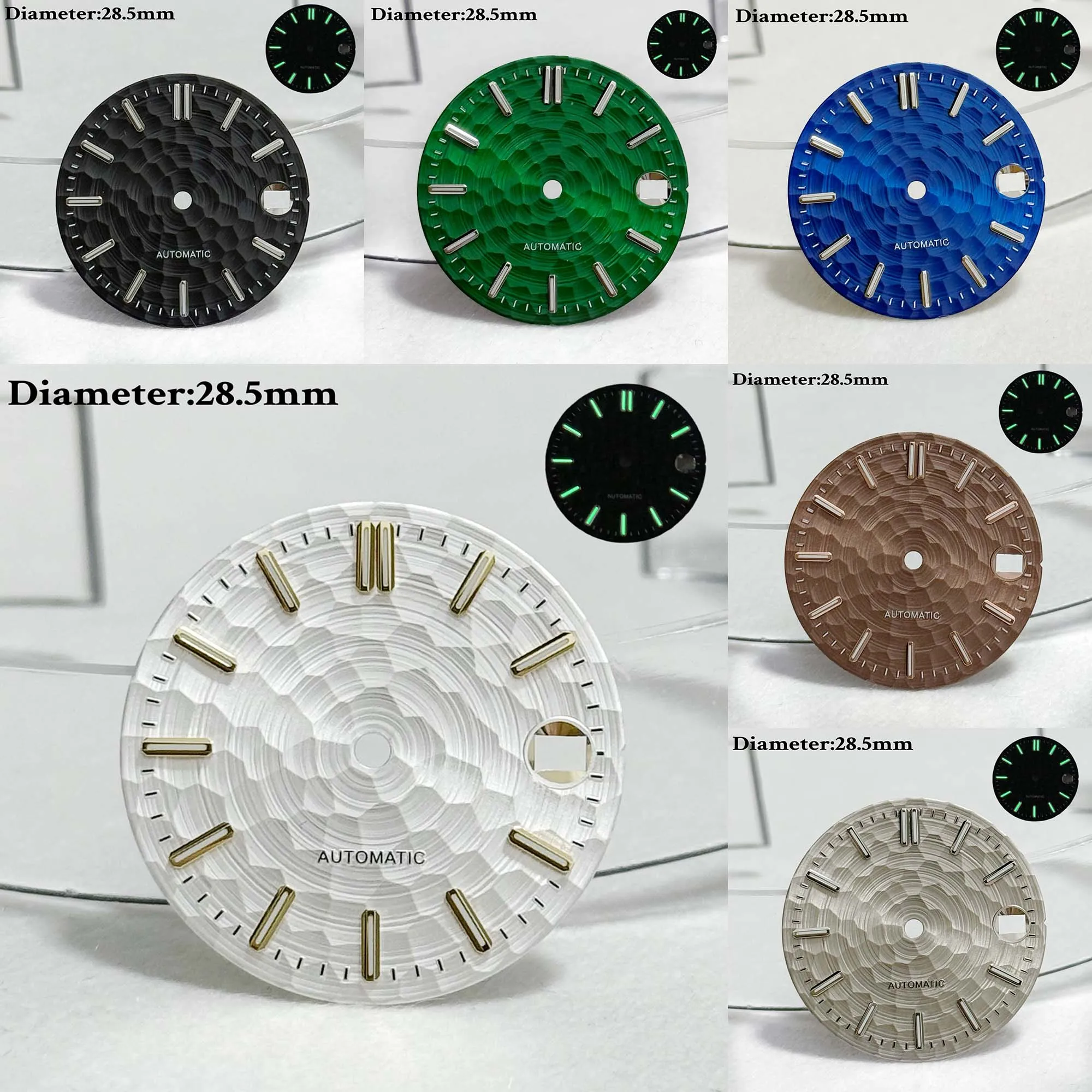 

28.5mm watch N H35 dial No logo dial Green luminous dial Suitable for N H35 movement Customized watch accessories