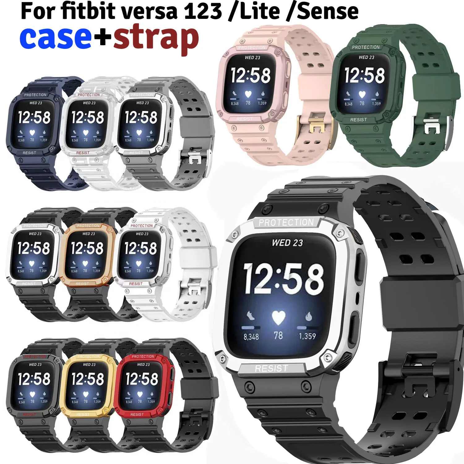 Silicone Strap For Fitbit Versa 2 / Versa 3 / Fitbit Sense Band Shockproof Case TPU Watch Bands For Fitbit Versa / Versa Lite