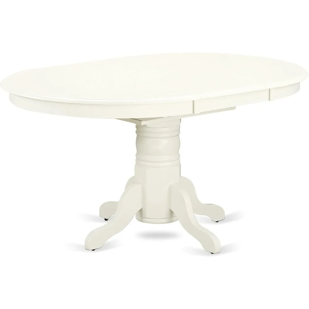 Dining Room Table - an Oval kitchen Table Top with Butterfly Leaf & Pedestal Base, 42x60 Inch, Linen White