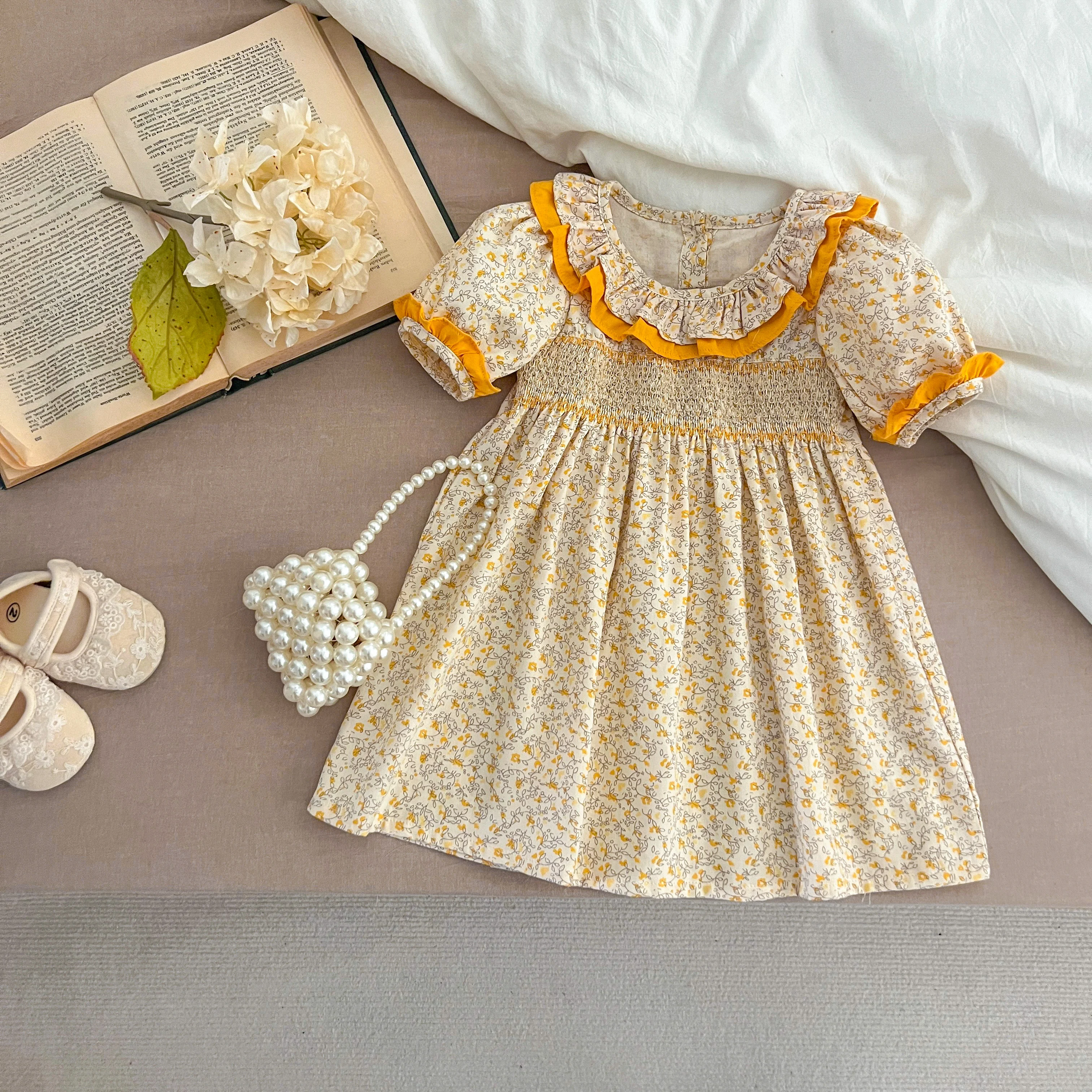 Sommer Baby Kleid Smocking Hand Stickerei Kleidung Kleinkind Mädchen Kleider Baumwolle Kinder Mädchen Puff Ärmel lässig weiches Mädchen Kleid ﻿ – Detail 14