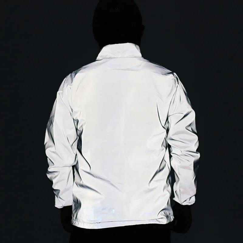 Full Reflective Pullover Jacket for Men Night Cycling Fluorescence Windproof Waterproof Jacket Coat Fashion Hiphop Mens Clothing