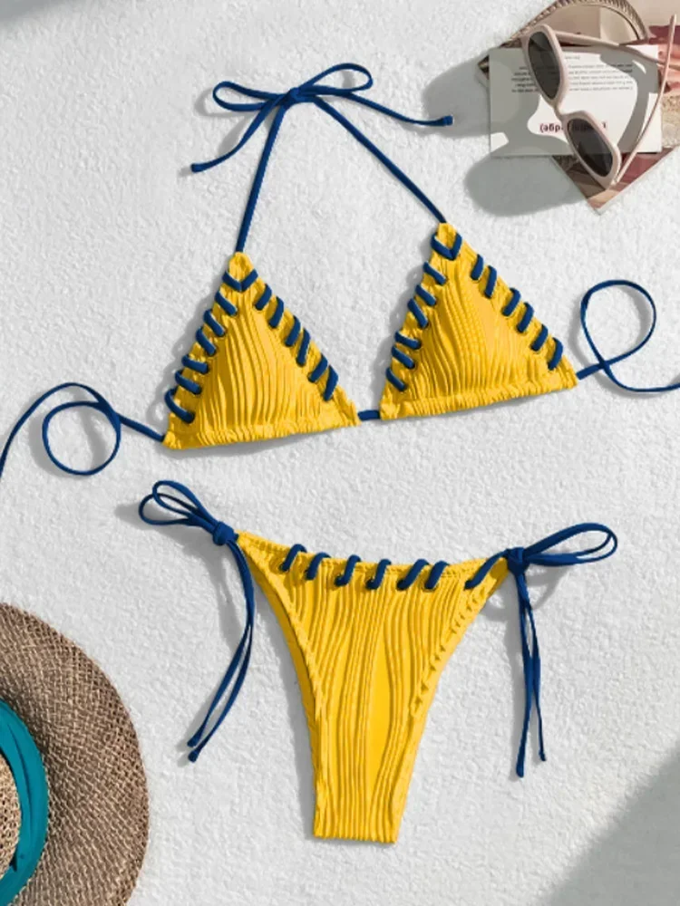 UETEEY 2025 Nuovo Costume da Bagno Estivo Bikini Set Solido Sexy Allacciato Backless Bikini 2 Pezzi Set Donne Split Beach Vacation Bikini