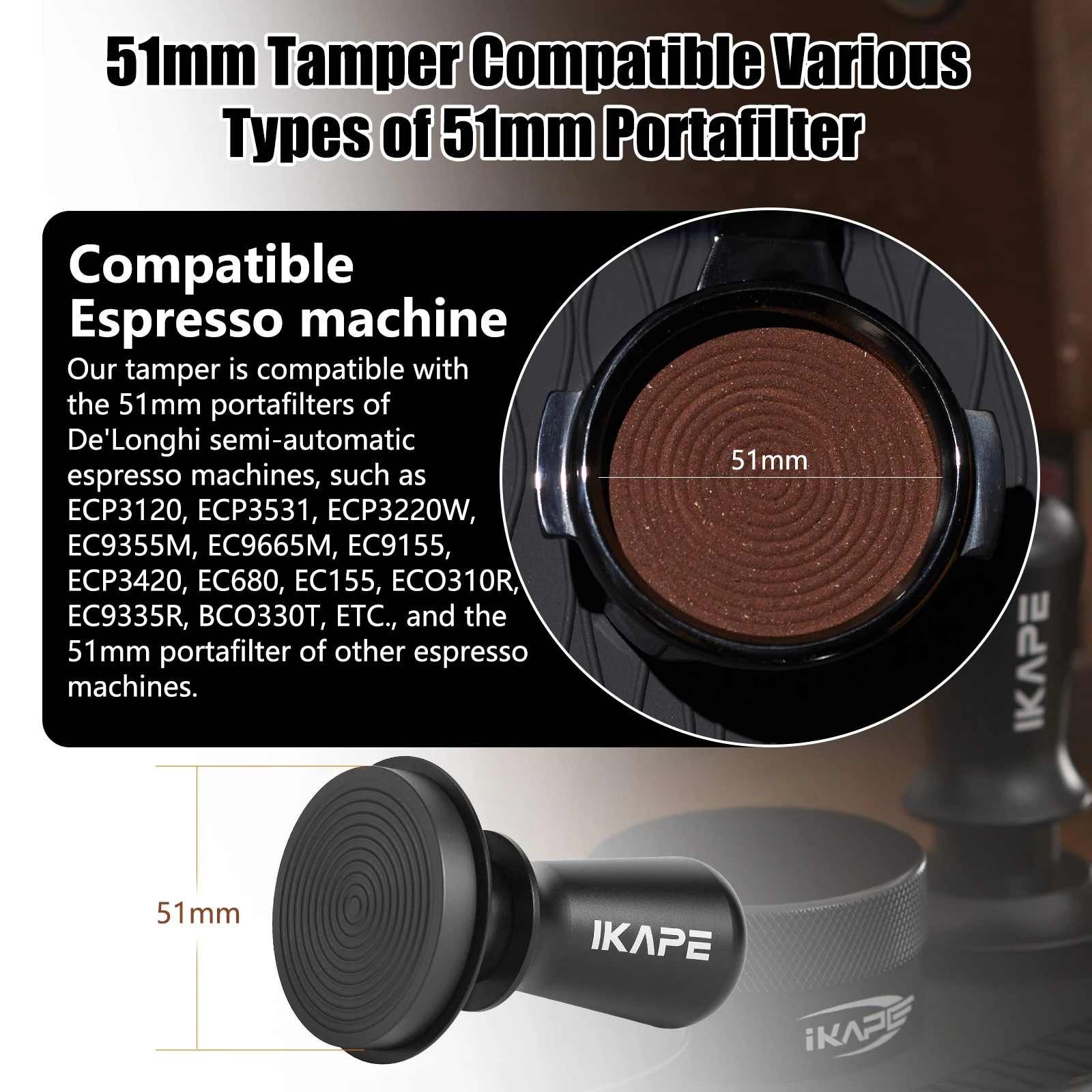 IKAPE Kaffeestampfer V3, passend für 51/54/58 mm, Espresso-Stampfer mit kalibriertem, federbelastetem Mechanismus und Titan-PVD-Beschichtung. – Detail 1