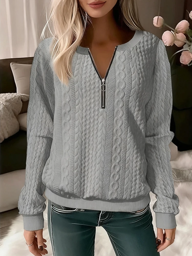 Neue Lose Gestrickte Halb Zipper V-ausschnitt Shirts Herbst und Winter Frauen T-shirt Casual Langarm Tops Einfarbig Büro Pullover