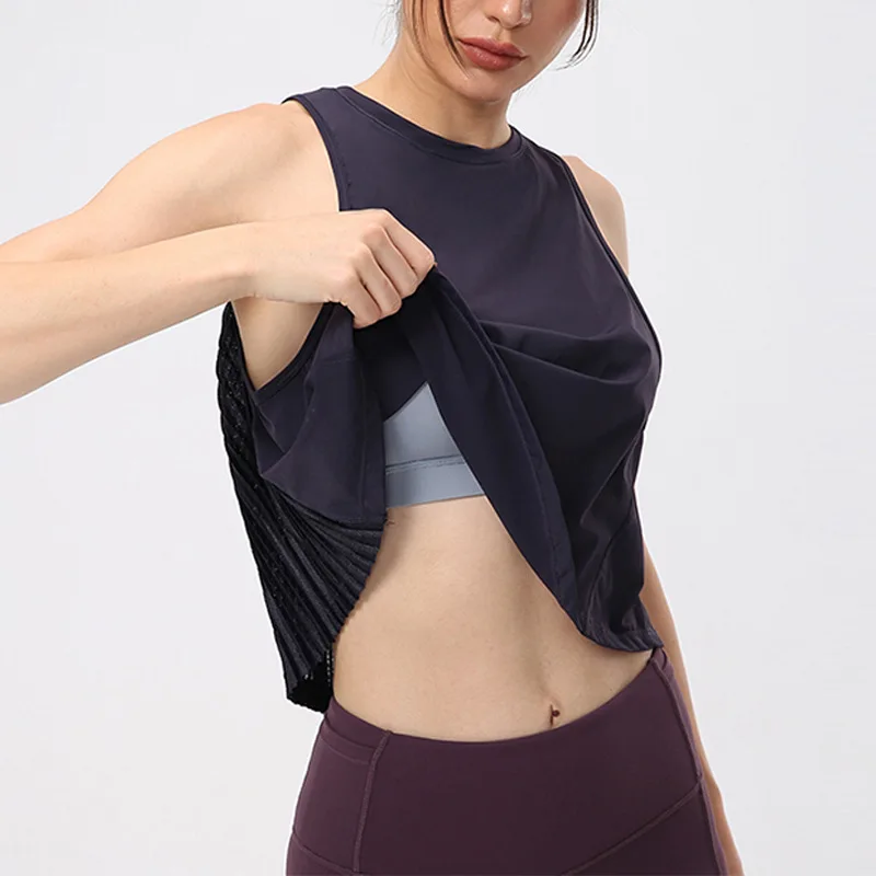 Summer Women's Yoga Shirt Sexy Sleeveless Mesh T-Shirt Sport Top Cover Up Quick Dry Gym Clothes Running Fitness Sportswear