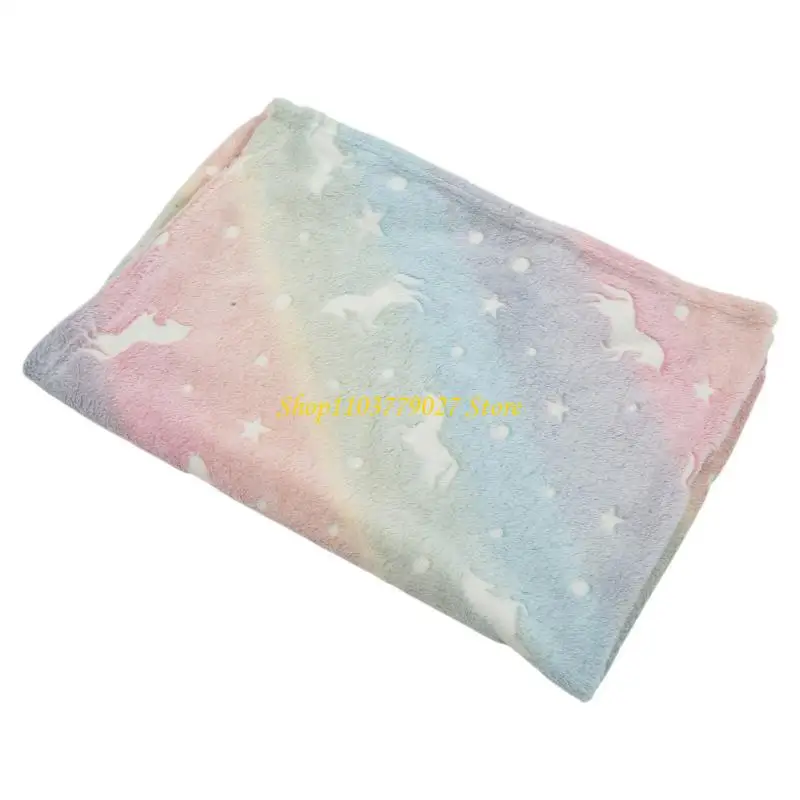 C4DF Flannel Luminous Blanket Winter Warm White Horse Night Luminous Flannel Blankets