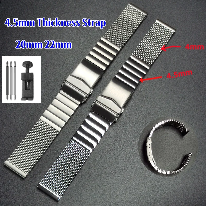 20mm 22mm Stainless Steel Watch Band  Bracelet Quick Release Belt Polished Brushed Frosted Strap Thickened Writband High Quality