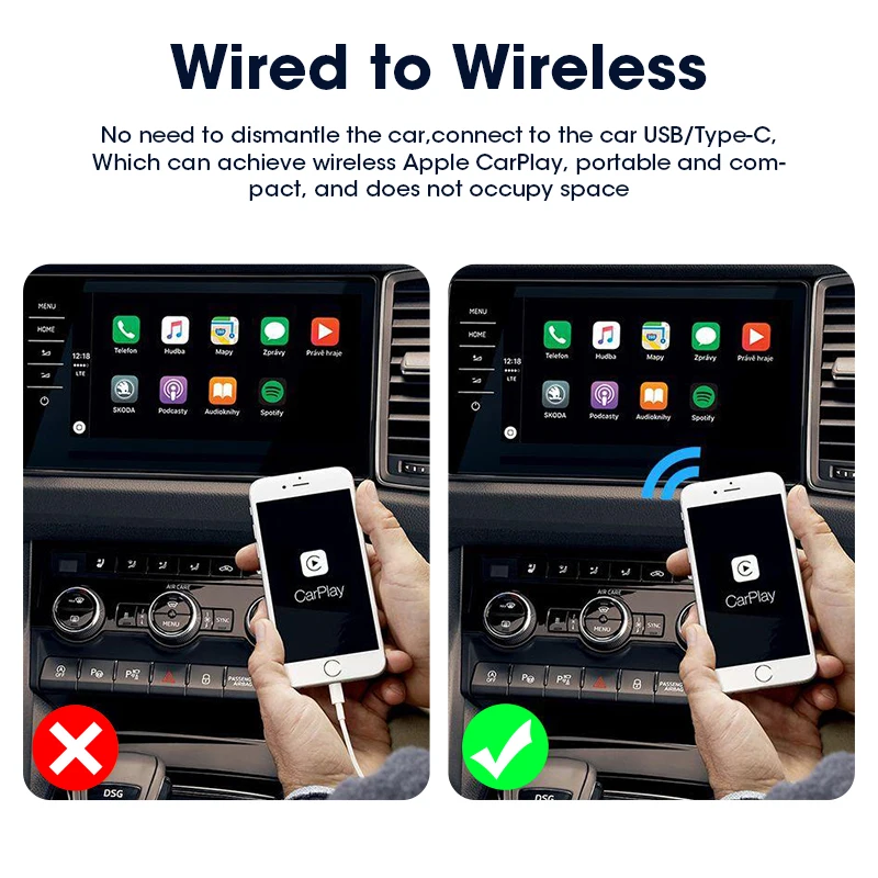 Mini Wireless Carplay Android Auto Box Spotify BT for VW Toyota Kia Ford Opel Mazda Nissan Camry Suzuki Subaru Citroen Mercedes