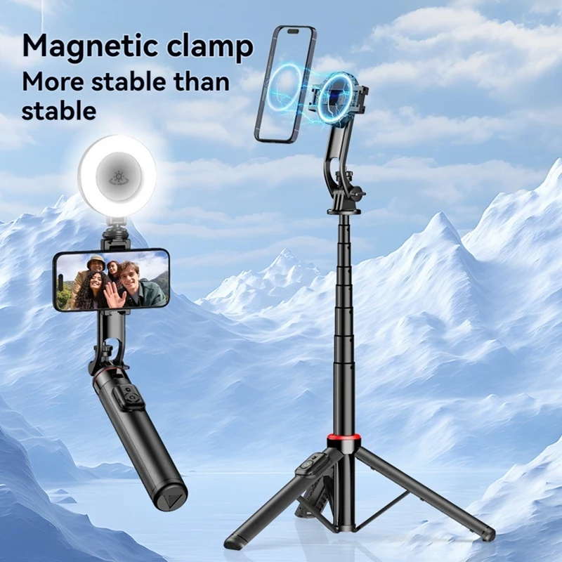 Mobile Phone Selfie Stick  Magnetic Real-Time Support Bluetooth Photography Tripod Mini Fill Light Telescopic Pole Stand