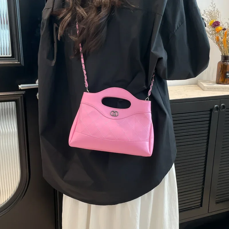 السيدات المألوف الماس شبكة سلسلة حقيبة كروسبودي حقيبة كتف واحدة شكل مربع بطانة البوليستر حقيبة يد المواد البولي يوريثان #2