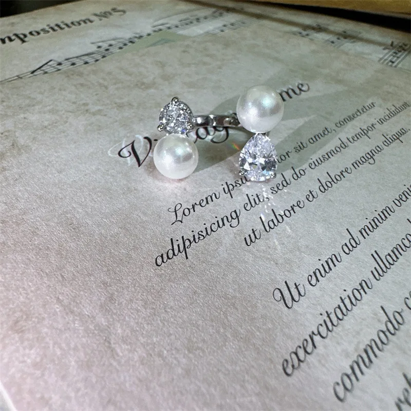 New Simple Unique Imitation Pearl AAA Cubic Zirconia Irregular Ring for Women's Daily Commuting Valentine's Day Gift Jewelry